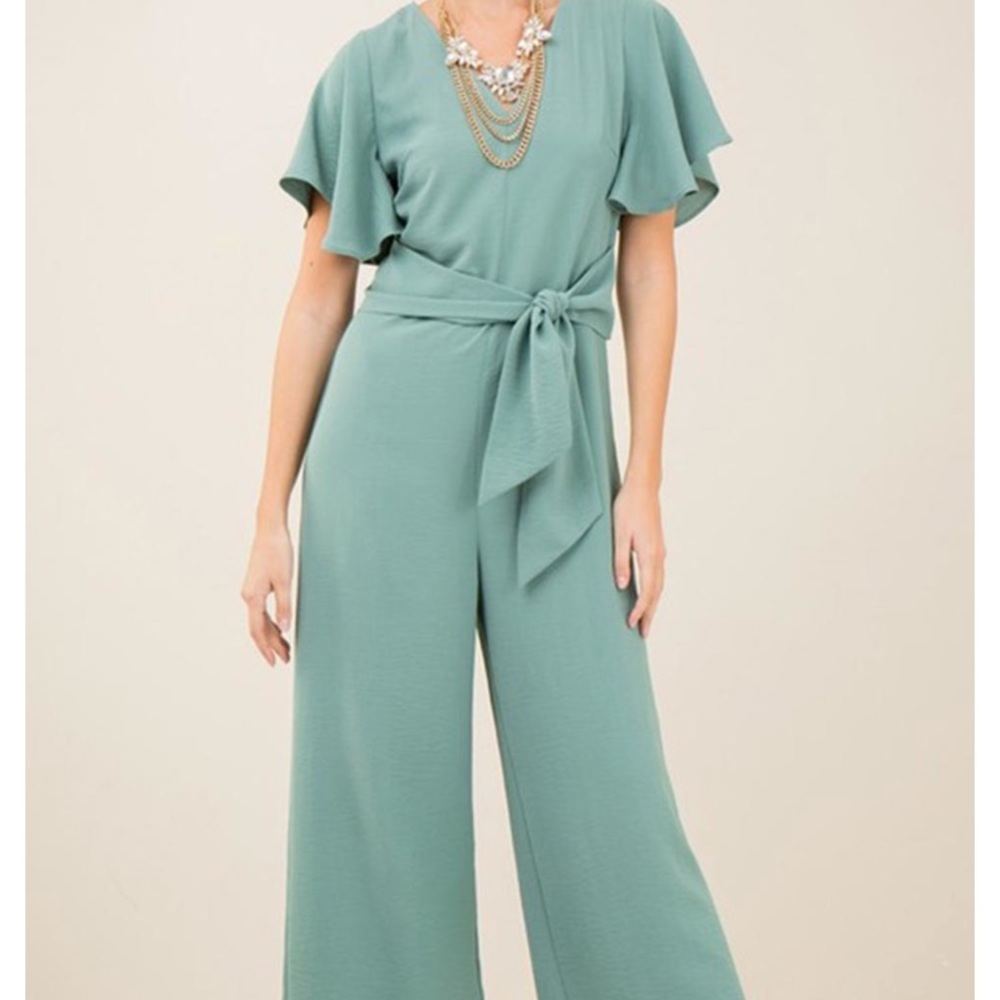 Entro V-Neck Tie Waist Jumpsuit